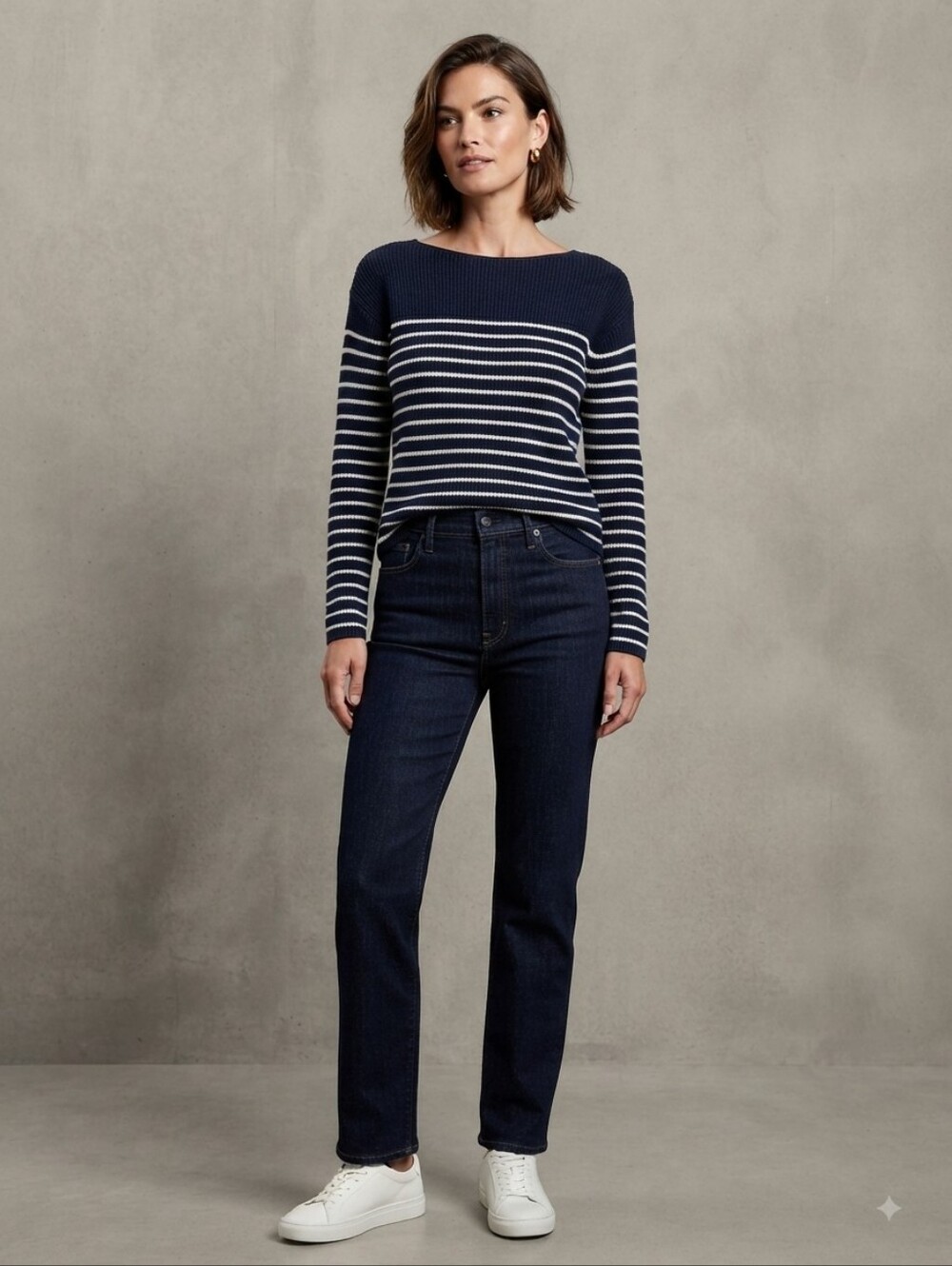 GAP Navy and White Striped Merino Wool Blend Knit Sweater Women’s Size Medium